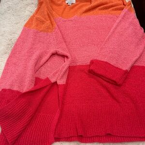 Mud Pie Color Block Sweater - Pink, Red, Orange in One Size